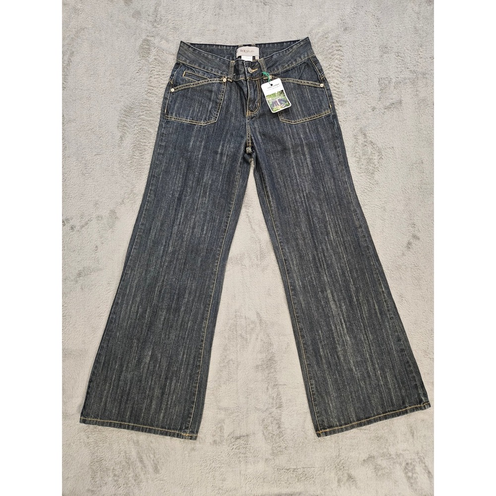 Tex by Max Azria Dark Wash Wide Leg Jeans Size 26 Y2K‎ Flare Patch Pocket Denim